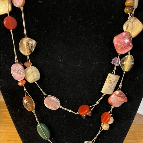 Lia Sophia Multi-Color Multi-Shape Shells & Stones Gold Tone Chain - Picture 1 of 9